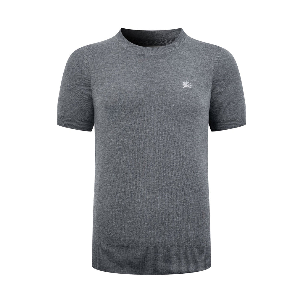 Men Crew Neck Short‑Sleeve Knit Sweater, Small Horse Embroidery