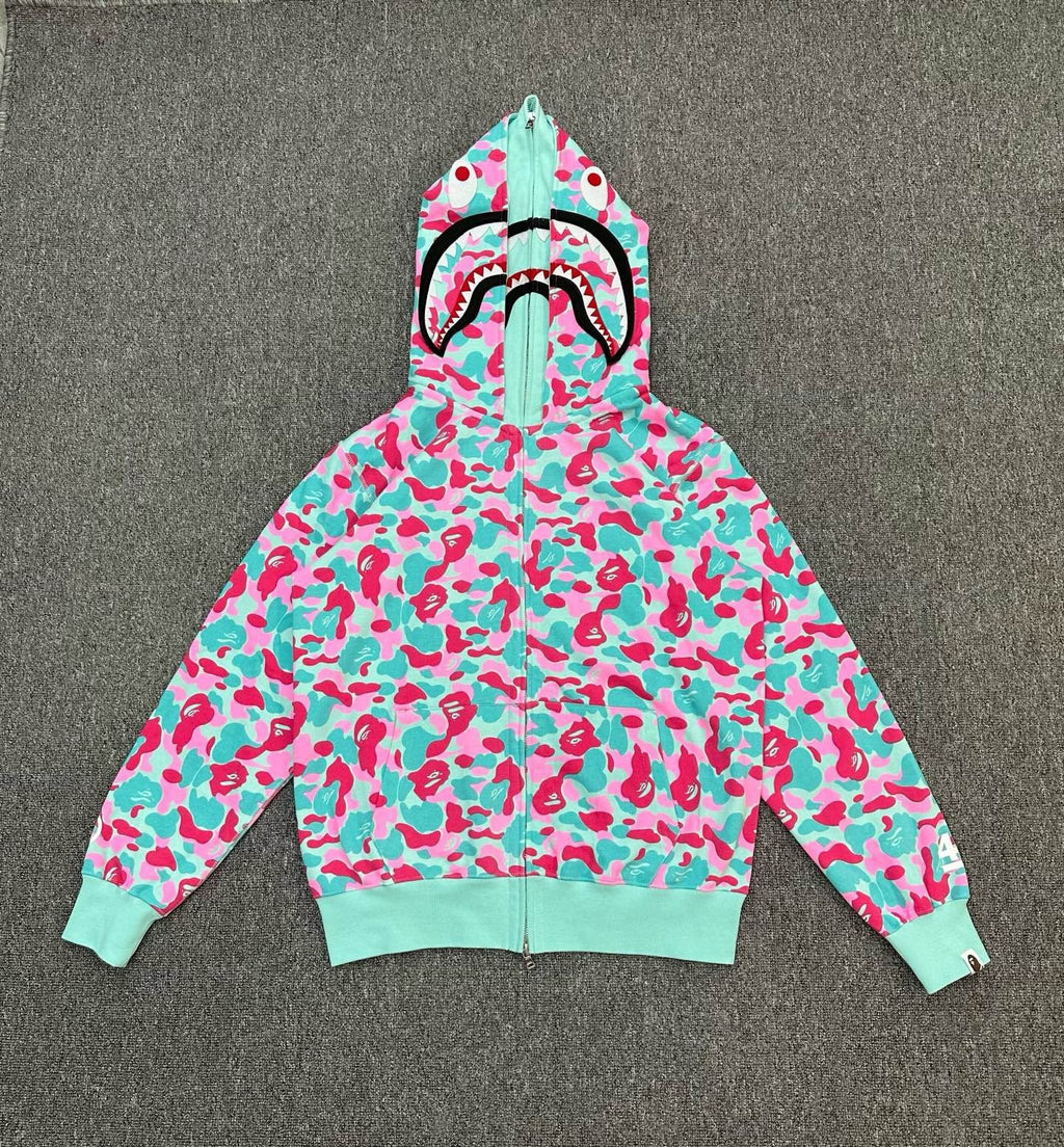 BAPE Miami 4th Anniversary WGM Shark Full-Zip Double Hood Hoodie — Miami ABC Camo