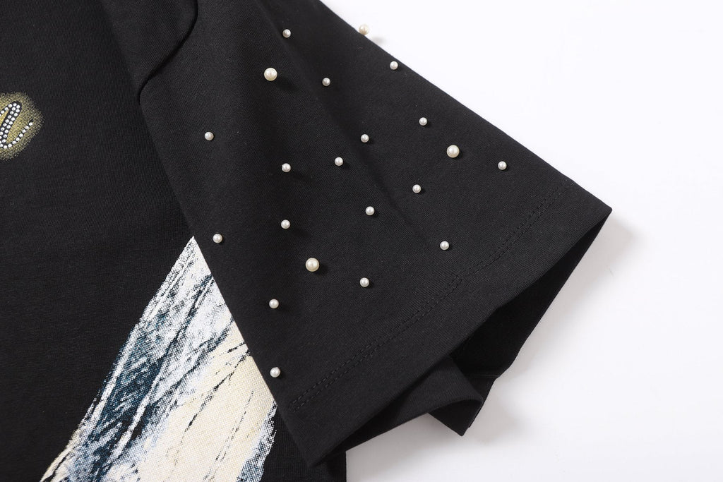 MIXED EMOTION Angel Graphic Pearl-Sleeve T-Shirt